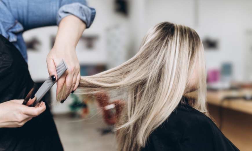 Image 1: Cut/ Root Touch-Up w/ Deep Condition & Blow Dry or Partial Highlights