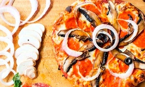 Pizza gourmet a la leña + bebidas para dos o cuatro hasta 42% off