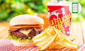 Hamburguesa a elección + acompañamiento + bebida con 40% off