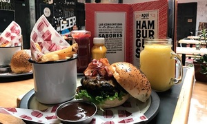 Hamburguesa + papas + bebida con 50% off