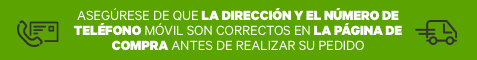 Asegúrese de que la dirección y el número de teléfono móvil son correctos en la página de compra antes de realizar su pedido