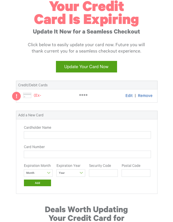 Your Credit Card is Expiring. Go to your Account to Update.