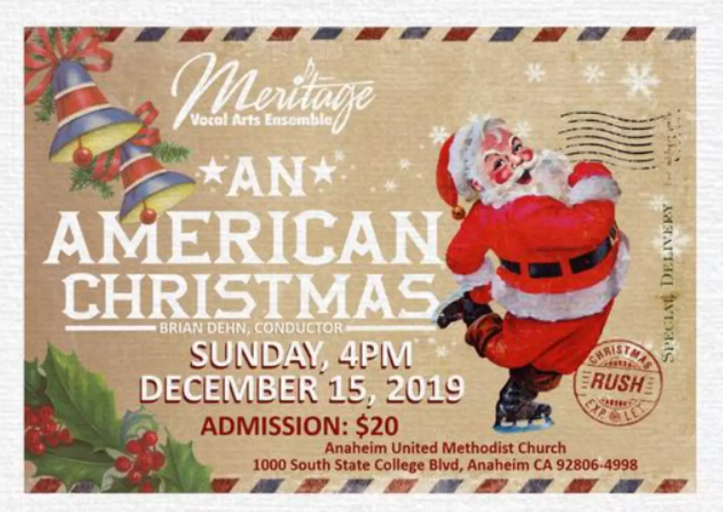 Meritage Vocal Arts Ensemble Presents -- "An American Christmas" - Sunday, Dec 15, 2019 / 4:00pm - Primary Image