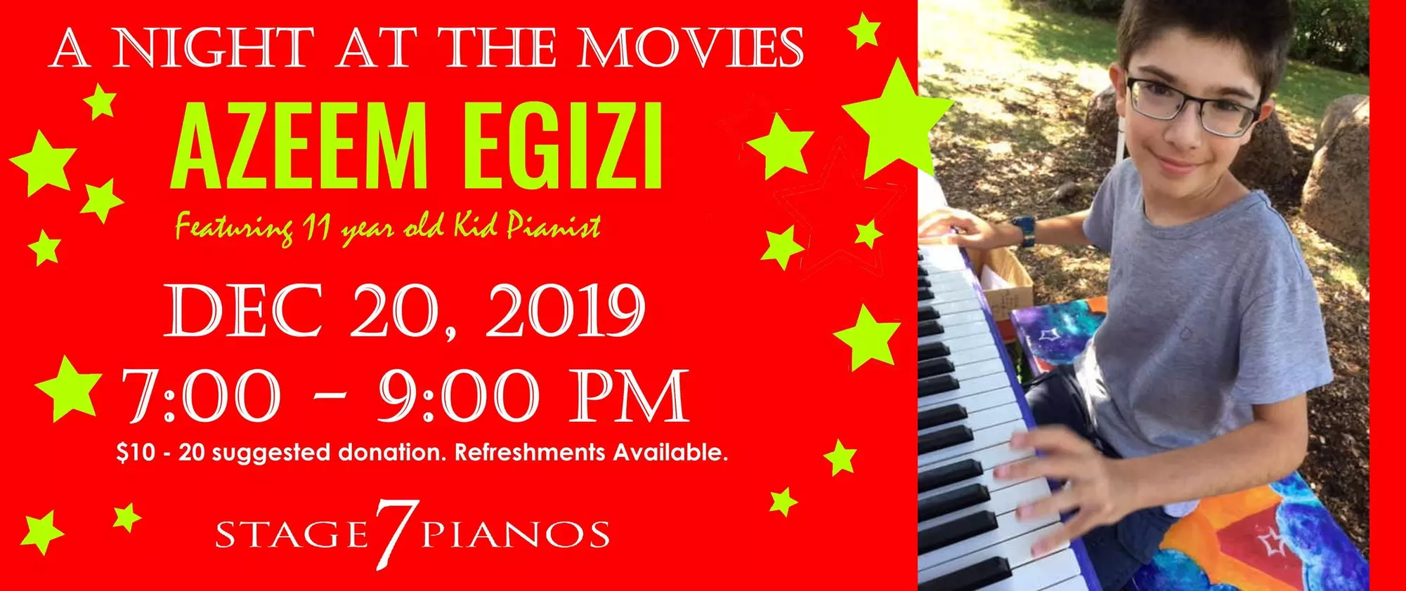 Pianist Azeem Egizi: "A Night At the Movies" - Friday, Dec 20, 2019 / 7:00pm - Primary Image
