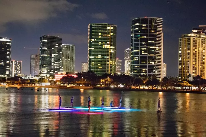 Night SUP Yoga in Honolulu, Hawaii
