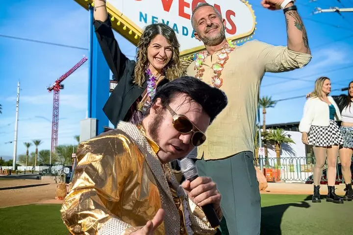Gold Elvis Wedding or Vow Renewal at Las Vegas Sign