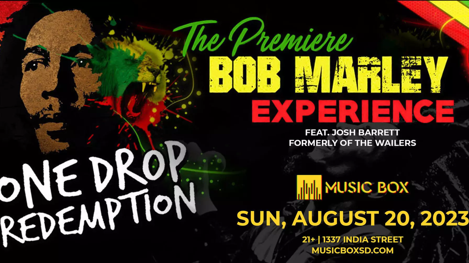 One Drop Redemption Featuring Josh Barrett formerly of The Wailers - Sunday, Aug 20, 2023 / 8:00pm - Primary Image