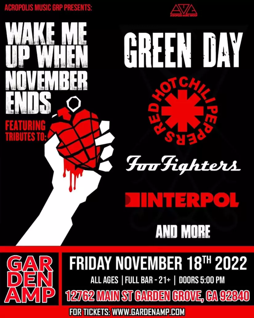 Green Day, Red Hot Chili Peppers, Foo Fighters, Interpol Tribute Night - Friday, Nov 18, 2022 / 5:00pm - Primary Image