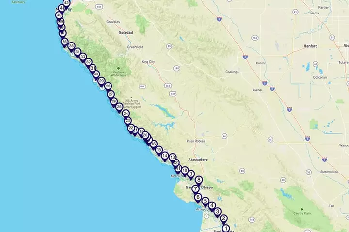 Smartphone Driving Tour between Santa Maria & Monterey 'Big Sur'