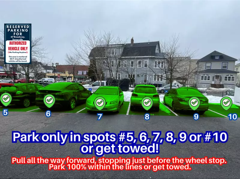 Parking at 67 Broadway - Spots #5, 6, 7, 8, 9 or #10 Only