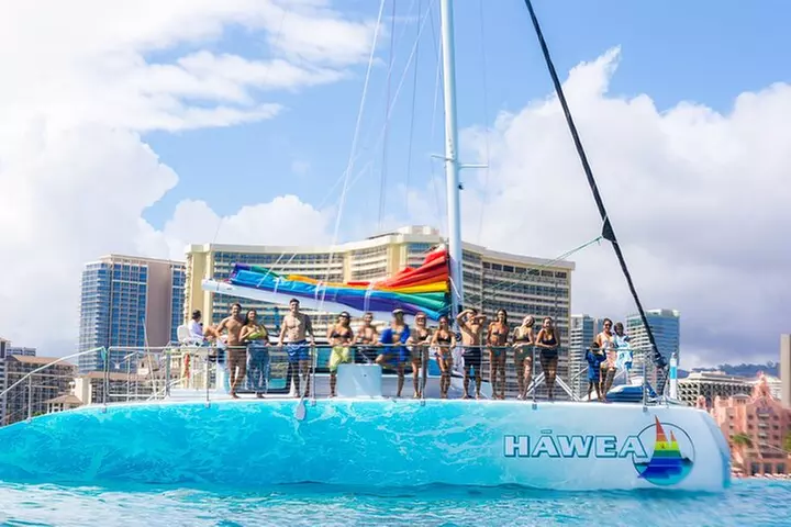Board from Waikiki Beach for a scenic Sunset Sail on the Hāwea