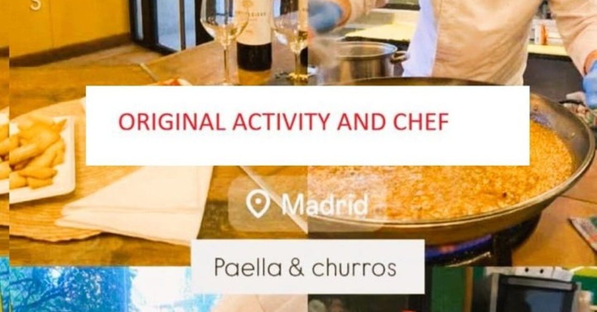 Clase de cocina de paella y churros con cata de jamón y vinos en Madrid