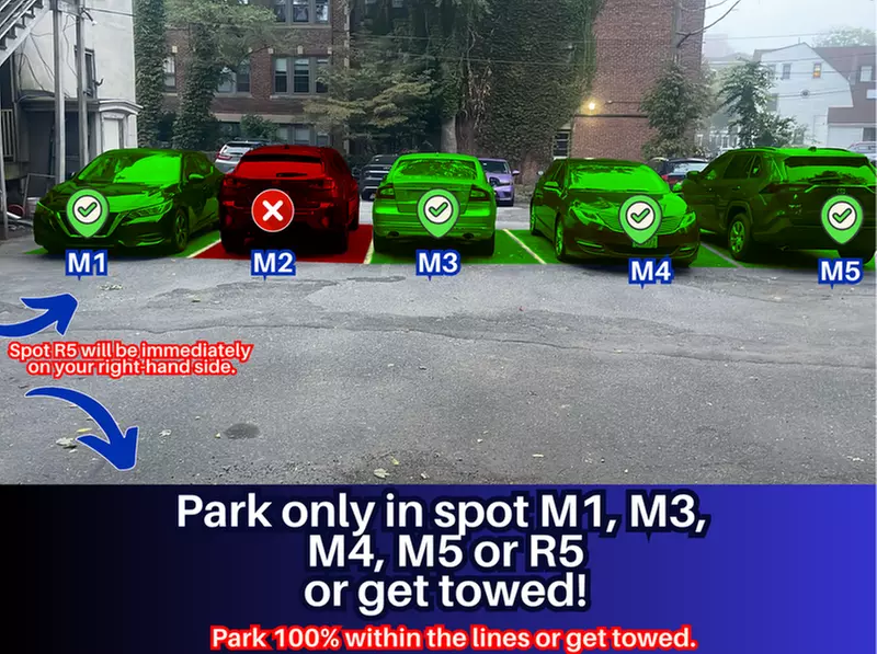 Parking at 163 Strathmore Rd. - Spots M1, M3, M4, M5 or R5 Only