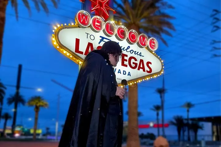 Goth Wedding or Vow Renewal at Vegas Sign with Props and Photos