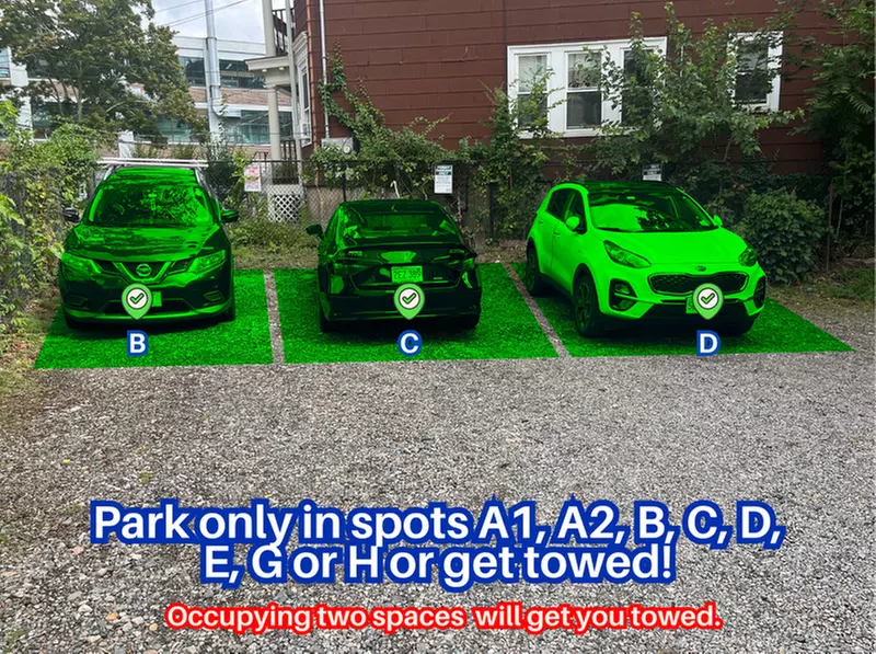 Parking at 97 Kilsyth Rd. - Spot A1, A2, B, C, D, E, G or H Only