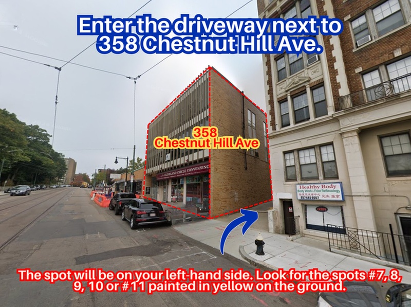 Parking at 358 Chestnut Hill Ave. - Spots #7, 8, 9, 10 or #11 Only