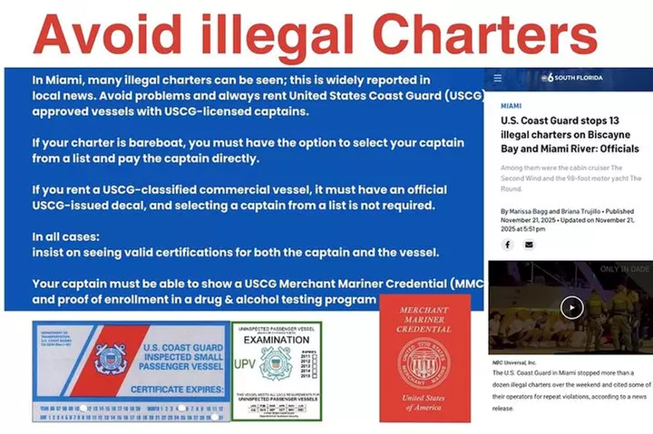 Miami Boat & Yacht for Day or Sunset Tour Cruise with Captain