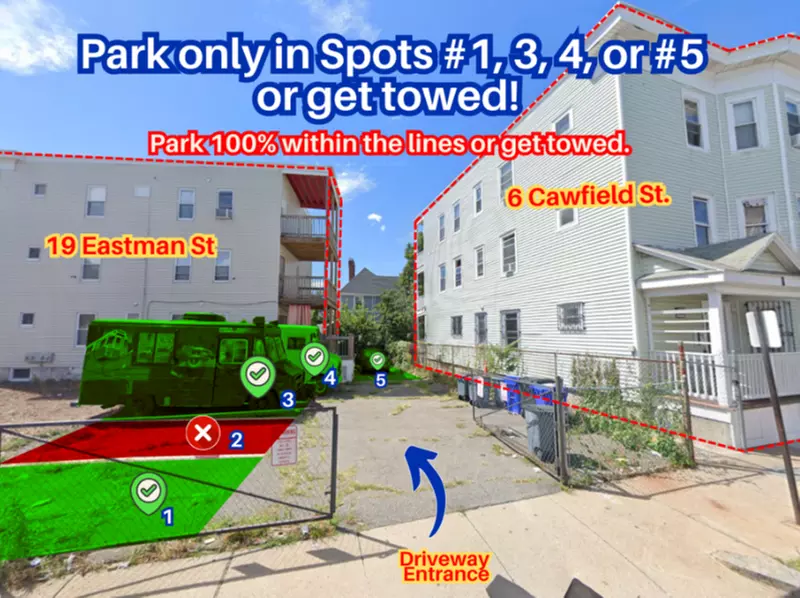 Parking at 19 Eastman St. Lot - Spot #1, 3, 4 or 5 Only
