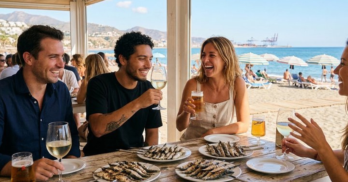Tour en bicicleta por Málaga con degustación de sardinas a la parrilla junto a la playa