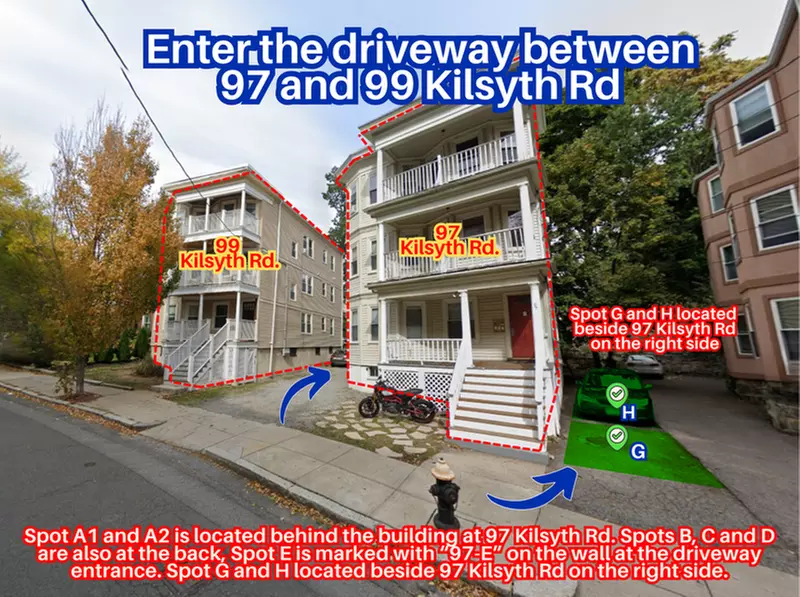 Parking at 97 Kilsyth Rd. - Spot A1, A2, B, C, D, E, G or H Only