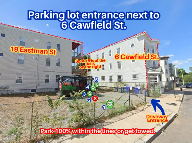 Parking at 19 Eastman St. Lot - Spot #1, 3, 4 or 5 Only