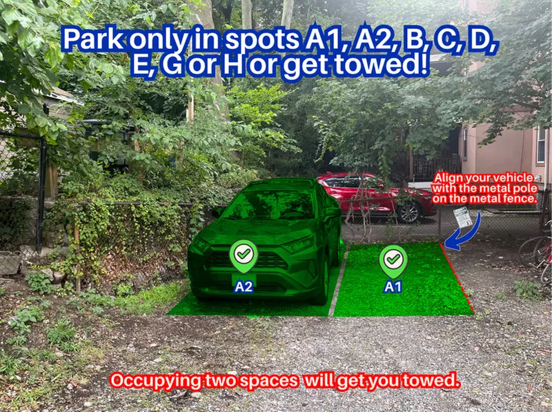 Parking at 97 Kilsyth Rd. - Spot A1, A2, B, C, D, E, G or H Only