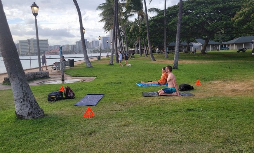 Image 7: Beach Yoga on Waikiki with Diamondhead Backdrop