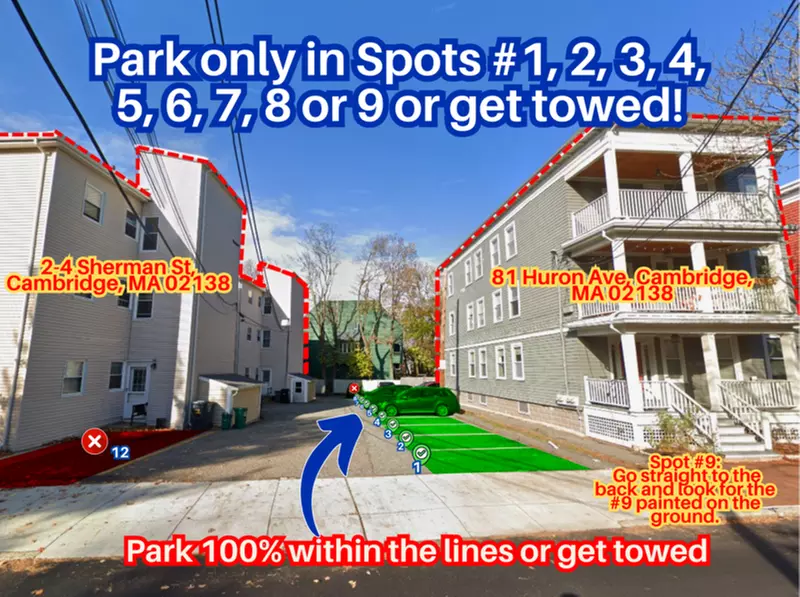 Parking at 81 Huron Ave. Lot - Spots #1, 2, 3, 4, 5, 6, 7, 8, or 12