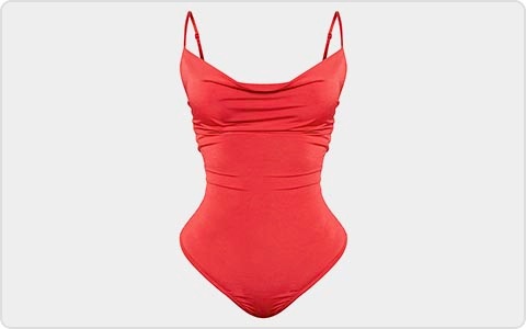 Red satin shape bodysuit