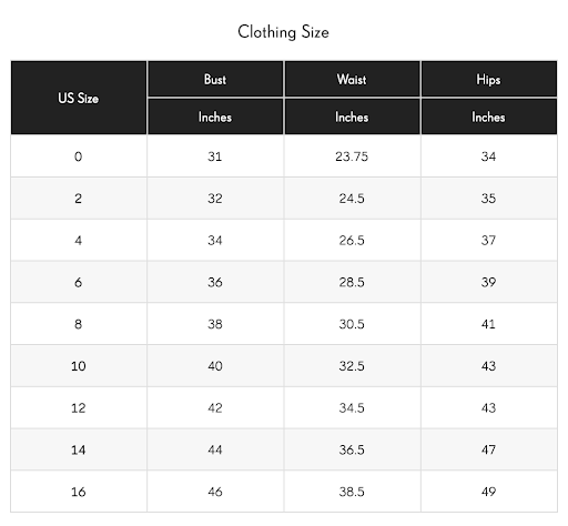 Pretty Little Thing Size Guide