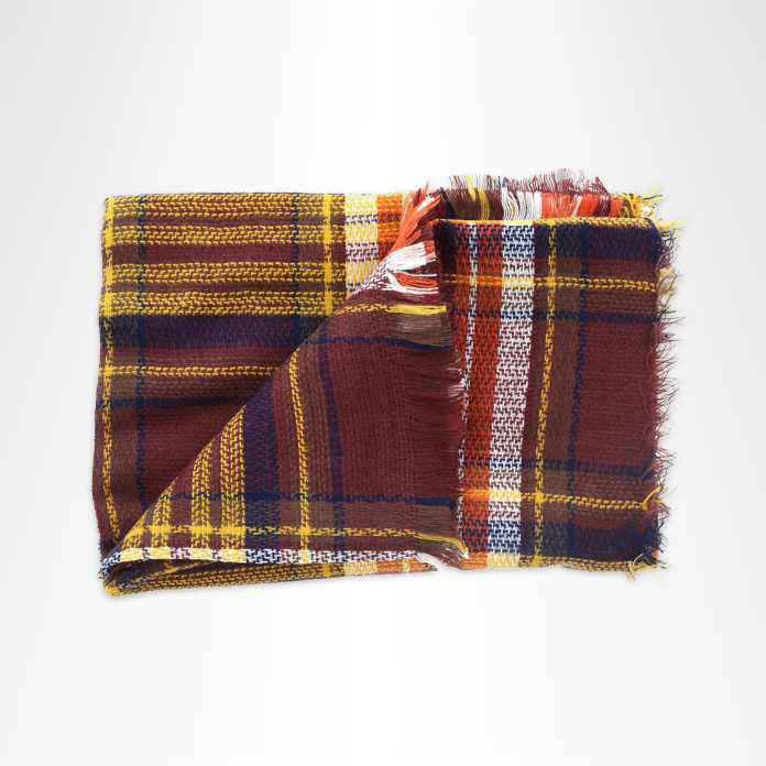 Autumnal pumpkin-colored plaid blanket scarf