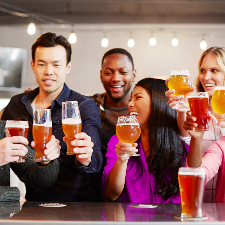 Friends enjoying a beer tasting event