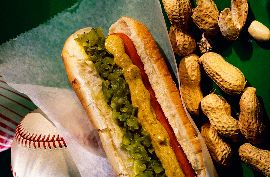 hot dog with mustard and relish