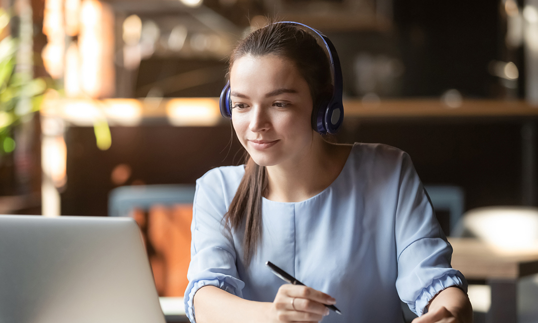 woman taking an online class