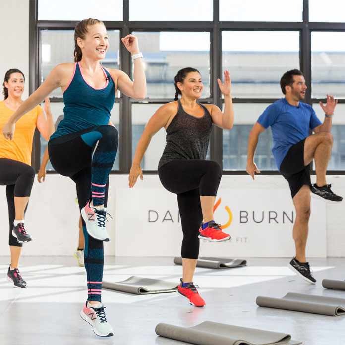 Online workout video showing people in fitness class