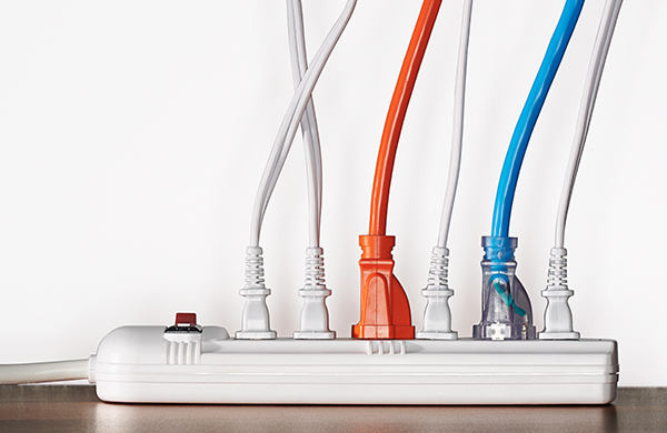surge protector power strip with neatly organized cords
