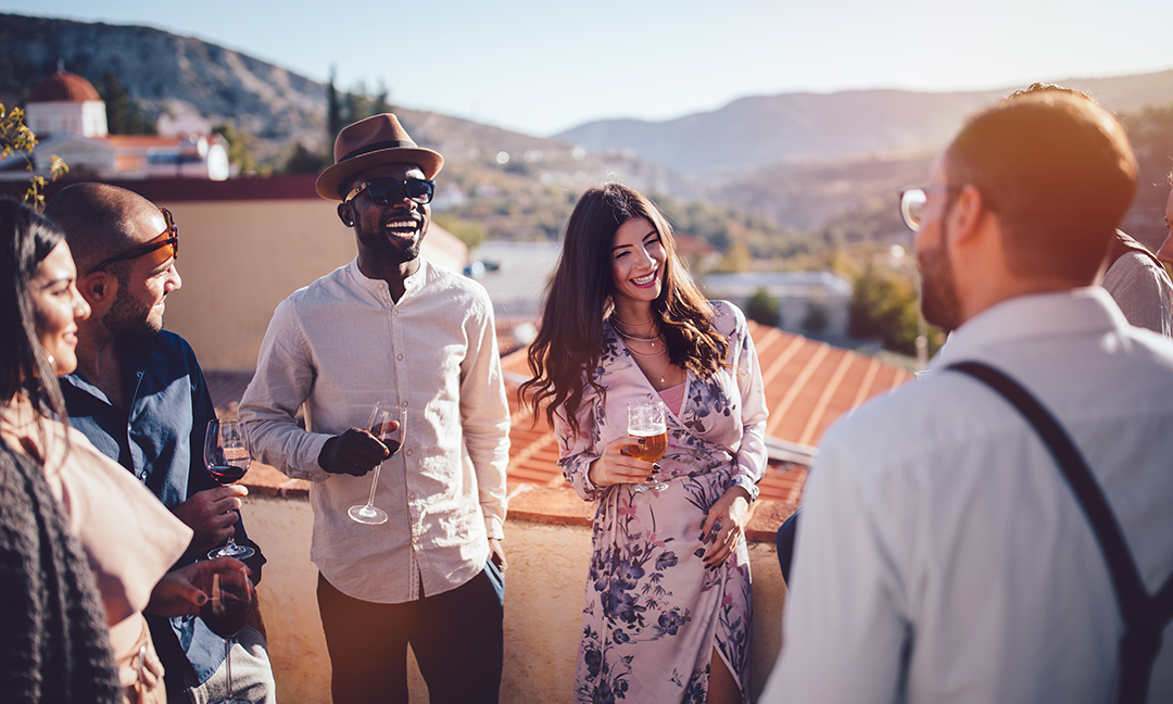 Friends at a rooftop birthday party
