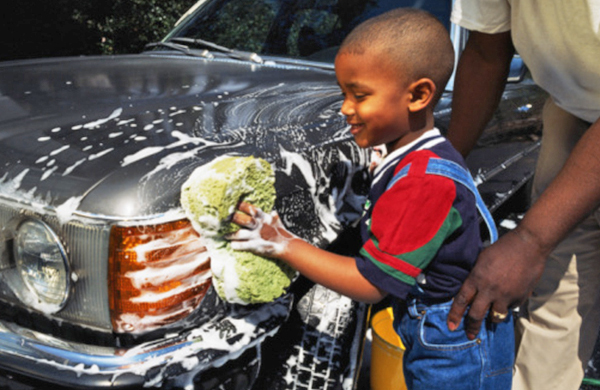 He is washing car