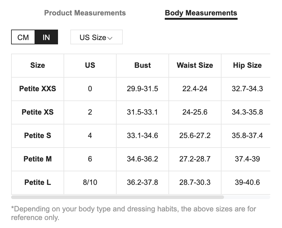 Find My Size - Petite Size Guide