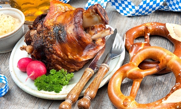 German meal with Bavarian pretzel