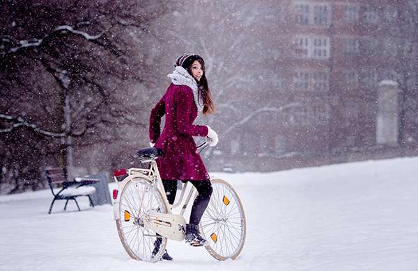 riding bike in winter