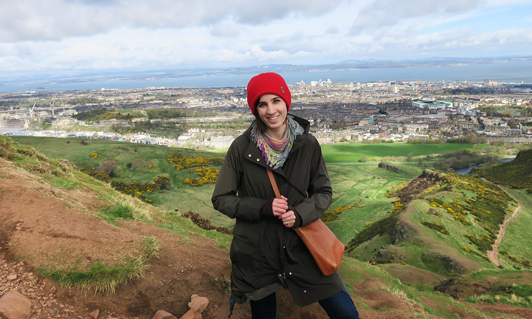 Sarah on Arthur's Seat in Scotland