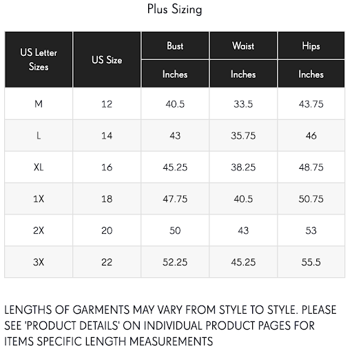 Pretty Little Thing Size Guide