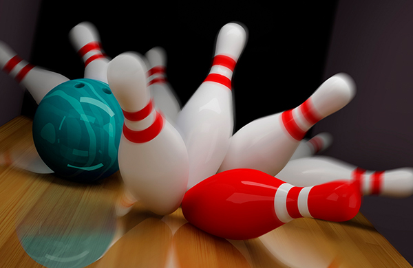 bowling pins and ball