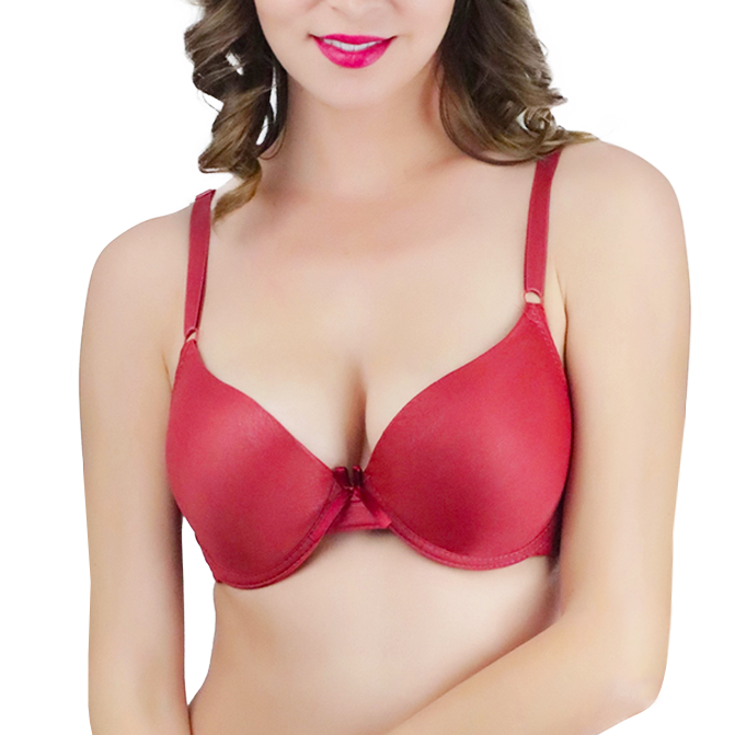 Woman in a rust red demi-cup bra