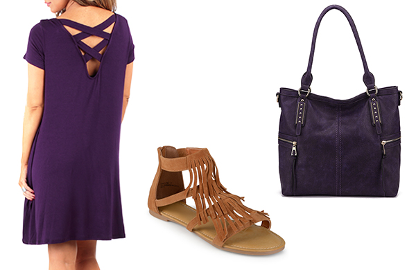 criss cross back dress gladiator sandals oversized handbag