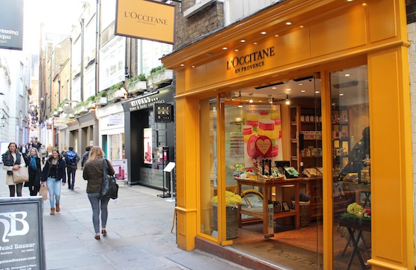 Outside the L'Occitane shop in St Christopher's Place