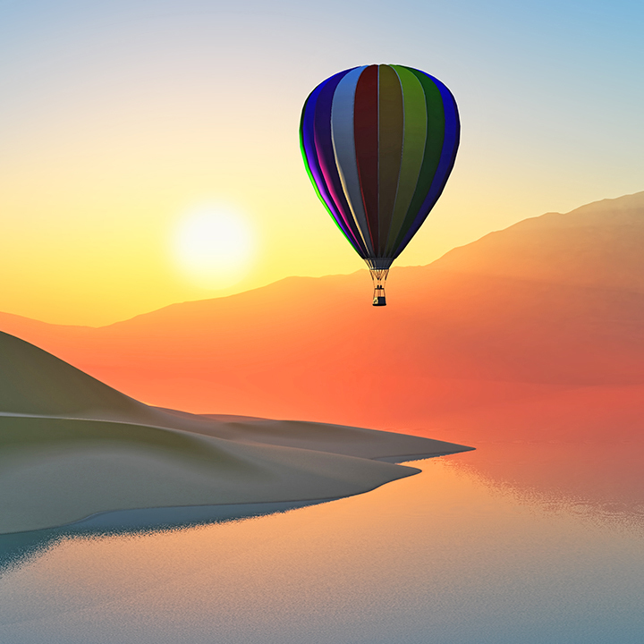 Hot air balloon ride at sunset