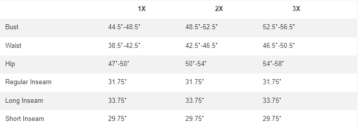 finish line clothing size chart