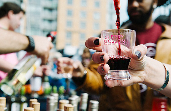 Drink being poured at Cherry Blossom fest